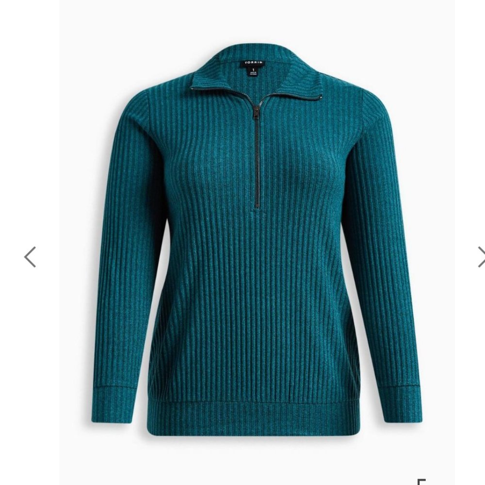 Torrid Relaxed Fit Super Soft Plush Rib Quarter Zip Sweatshirt - Picture 4 of 7